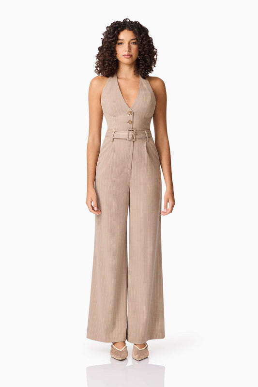 CURAAE Orlena Jumpsuit in Beige Stripe