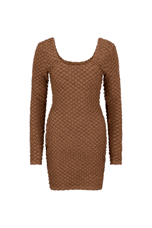 CURAAE Avery Textured Scoop Mini Dress In Brown
