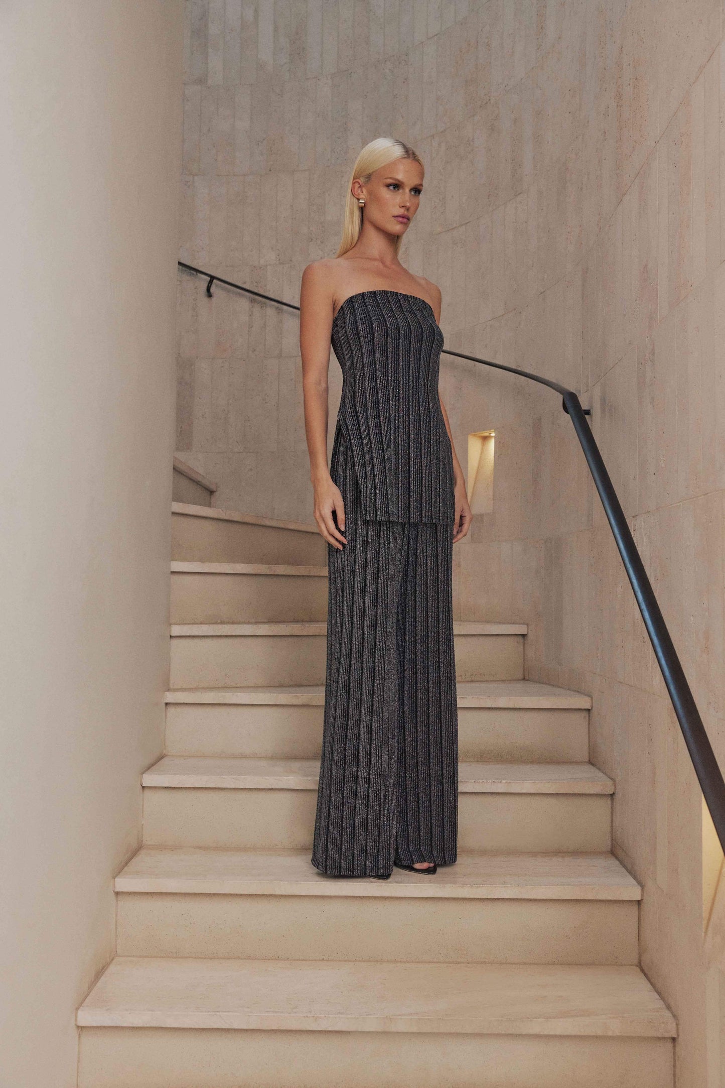 CURAAE Liberty Striped Knit Set in Grey