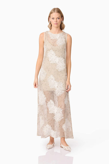 CURAAE Samieka Crochet Midi Dress in Beige