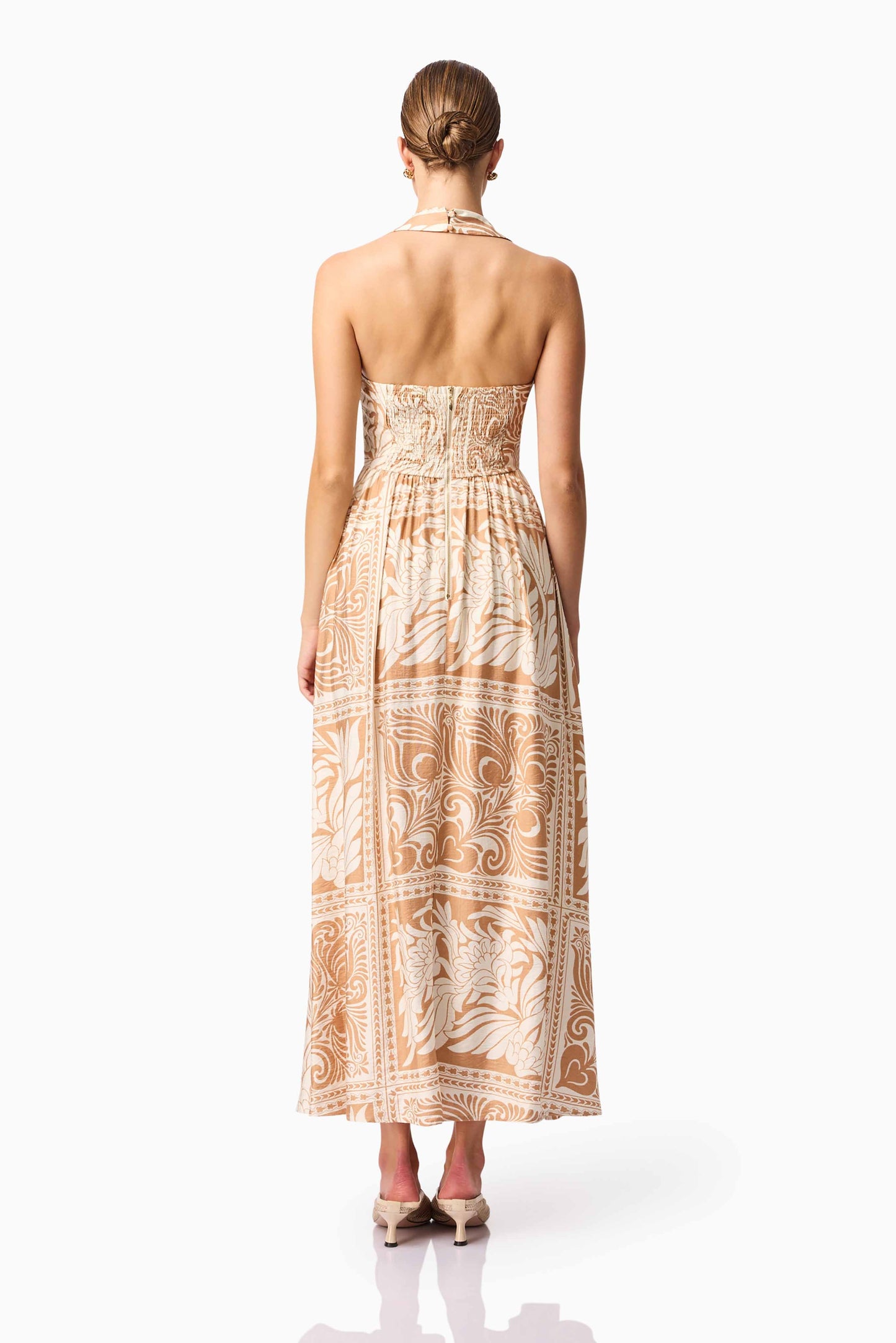 CURAAE Sandi Collar Midi Dress in Beige