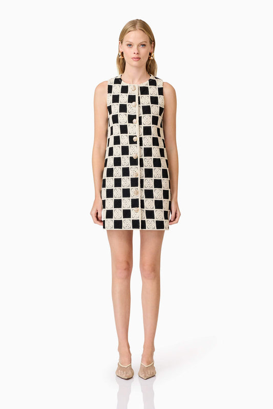 CURAAE Soho Crochet Mini Dress in Black & White