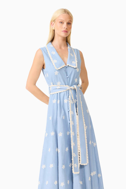 CURAAE Estella Midi Dress in Blue & Cream