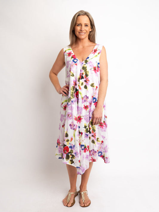 Sleeveless A-line dress in Lilac Floral