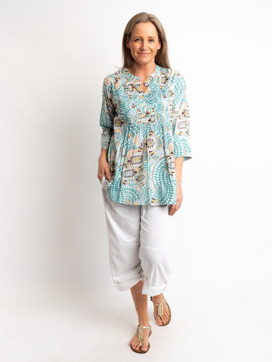 Versatile Summer Top in Aqua Geo