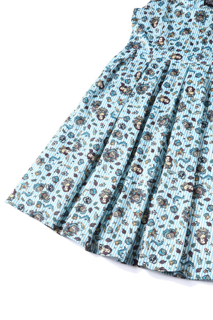 Amanda Blue Striped Flared Dress in Nautical Print
