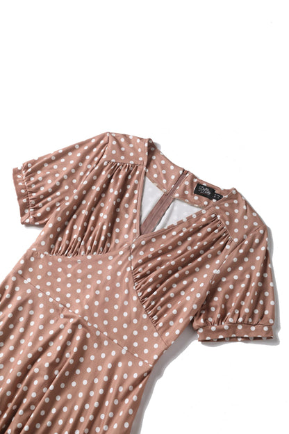 Julia 50s Style Brown & White Polka Dot Dress