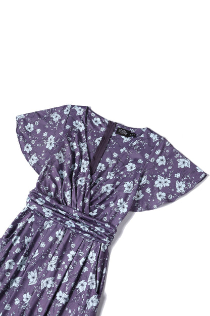 Esther Purple Floral Butterfly Sleeved Jumpsuit