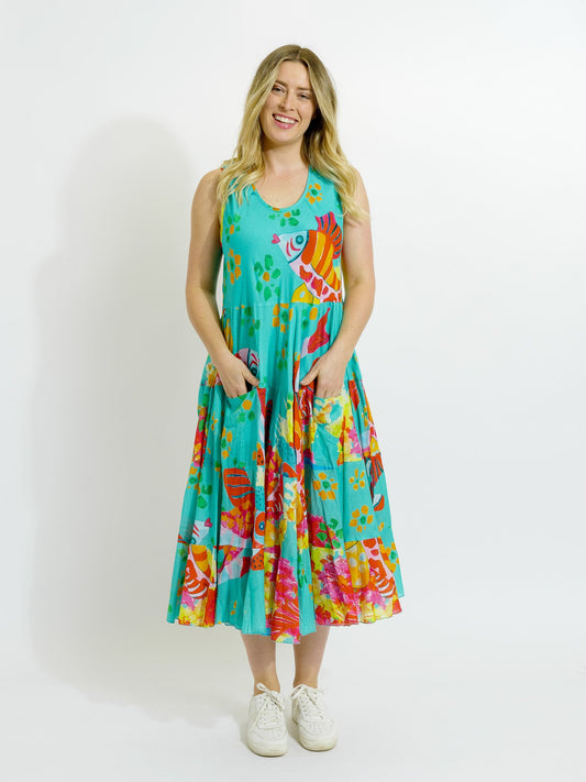 Daydream Dress in Teal Fish