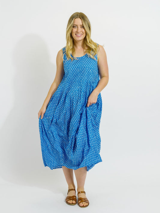 Glasshouse Dress in Blue and White