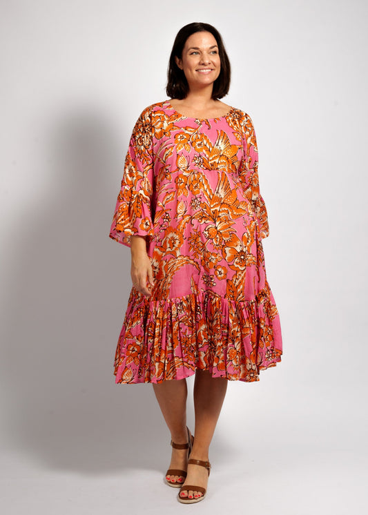 Lucia Dress in Orange Pink