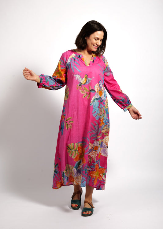 Layla Dress in Pink Birds