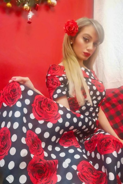 Darlene Polka & Roses Swing Dress