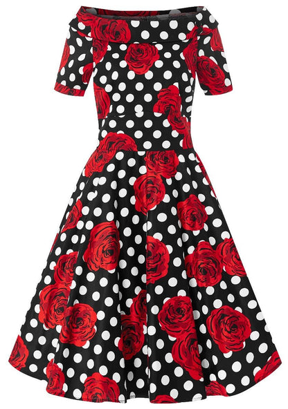 Darlene Polka & Roses Swing Dress