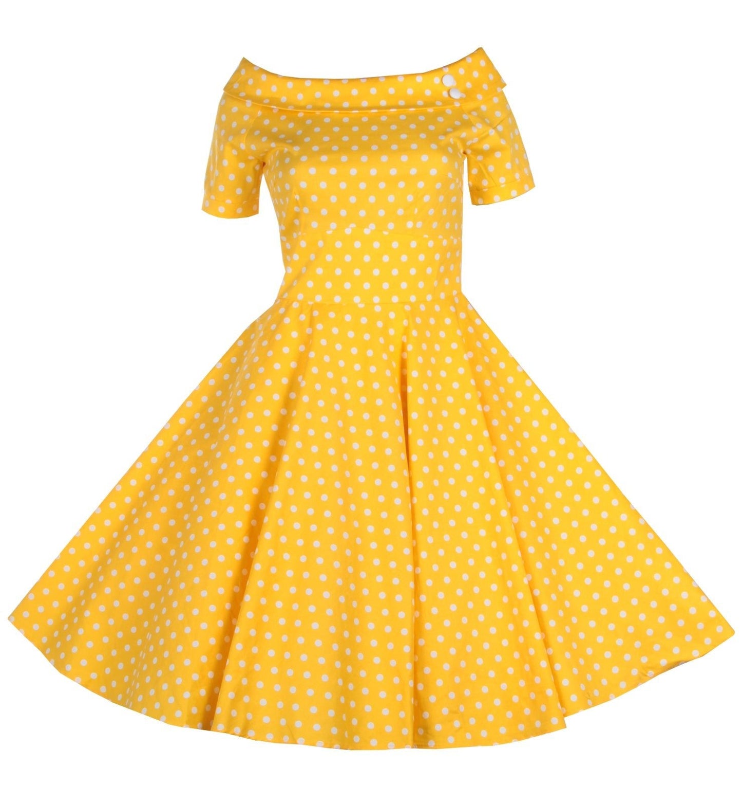 Darlene Retro Yellow Polka Dot Swing Dress