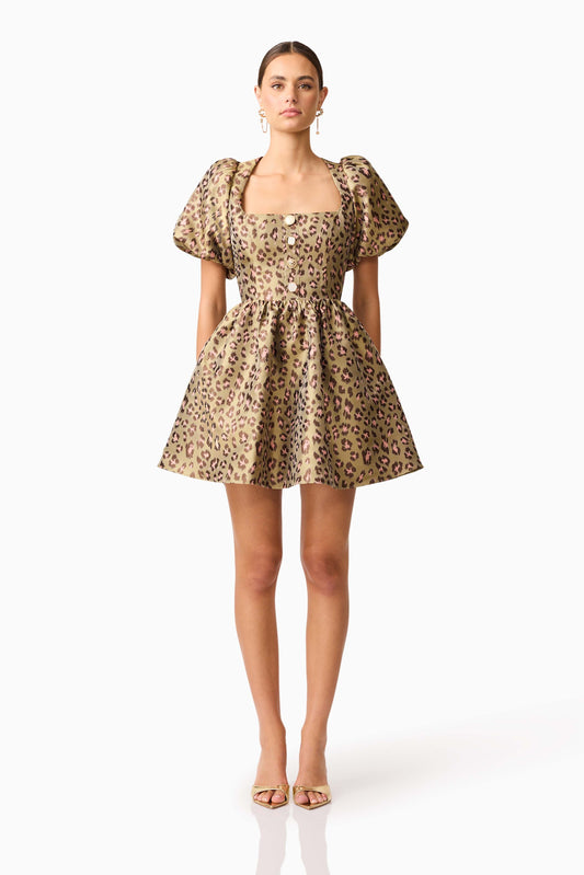 Elara Romper Mini Dress in Leopard Print