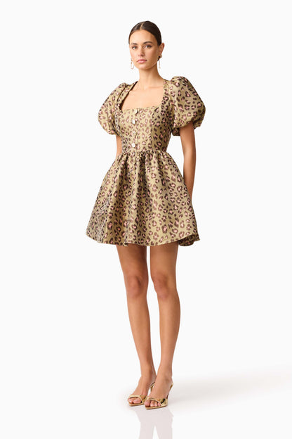Elara Romper Mini Dress in Leopard Print