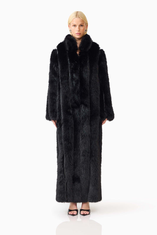 Lux Faux Fur Coat in Black