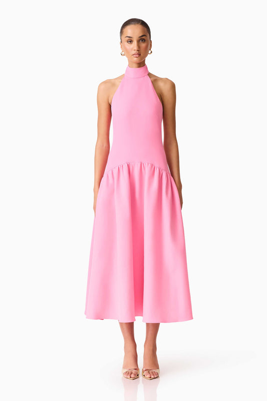 Nolana Halter Midi Dress in Pink