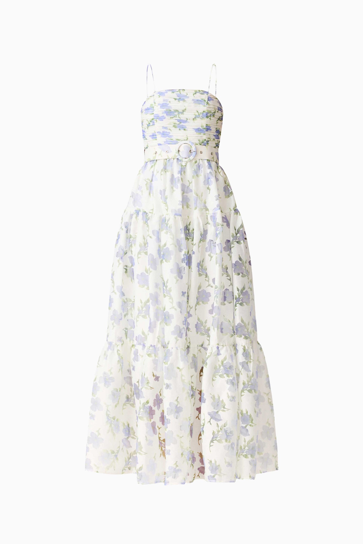 Cleo A-line Gown in White & Blue Floral