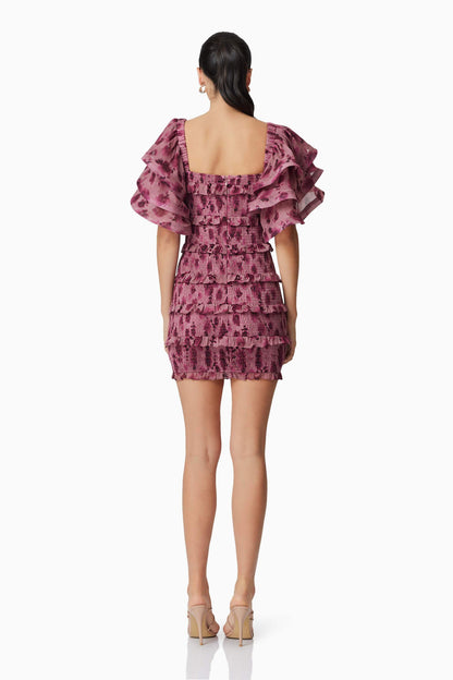 Monica Ruffled Mini Dress in Purple