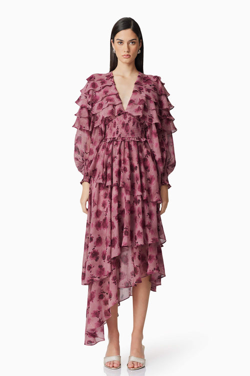 Monica Long Sleeve Midi Dress in Purple