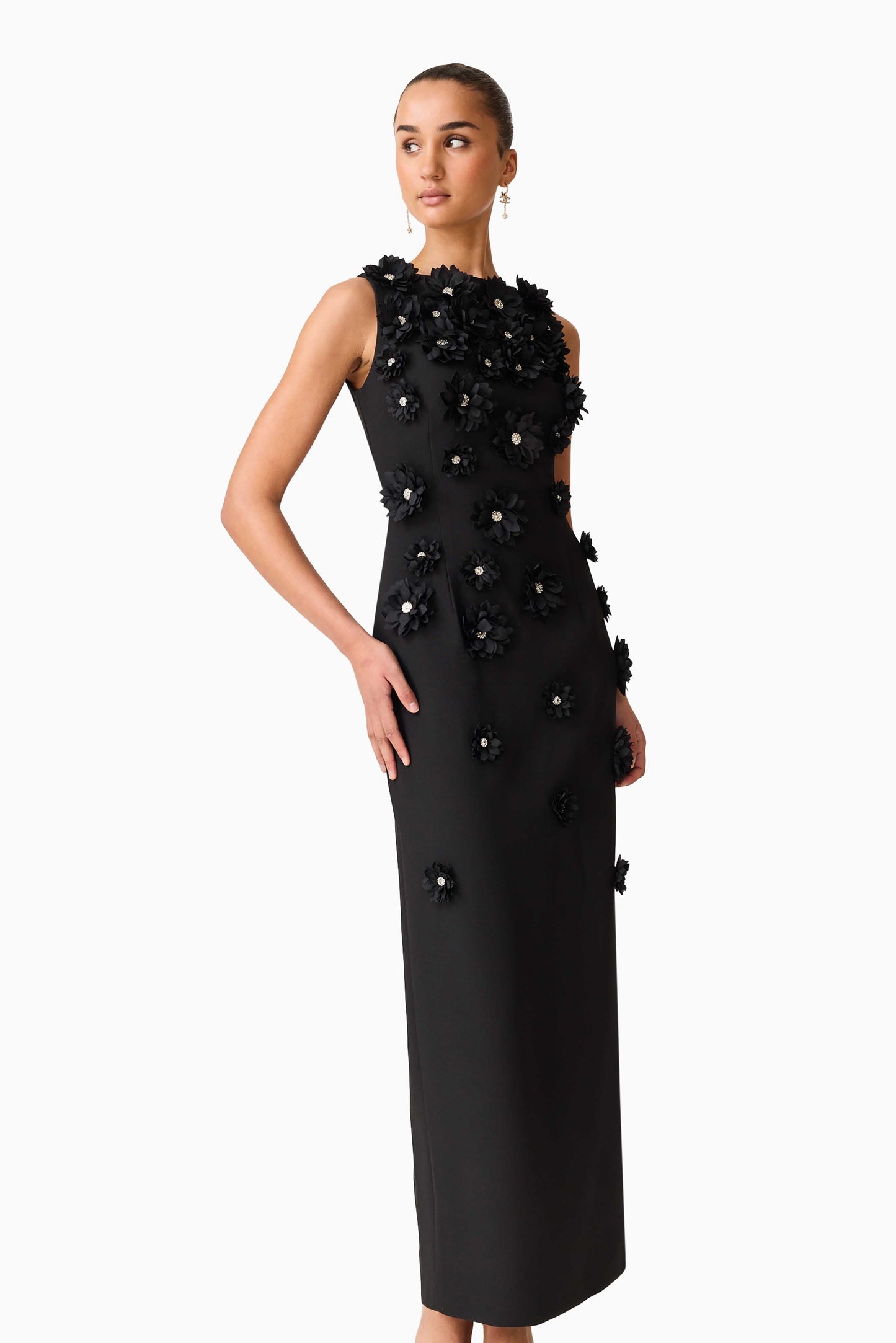 Dali Floral Applique Gown in Black
