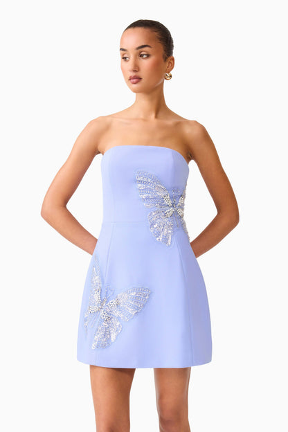 Mira Strapless Mini Dress in Blue