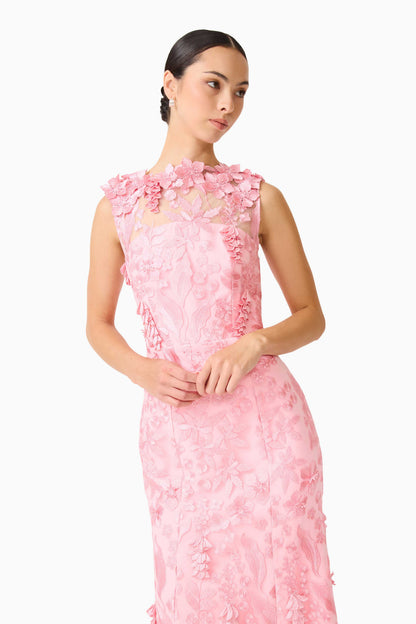 Monique Floral Applique Midi in Pink