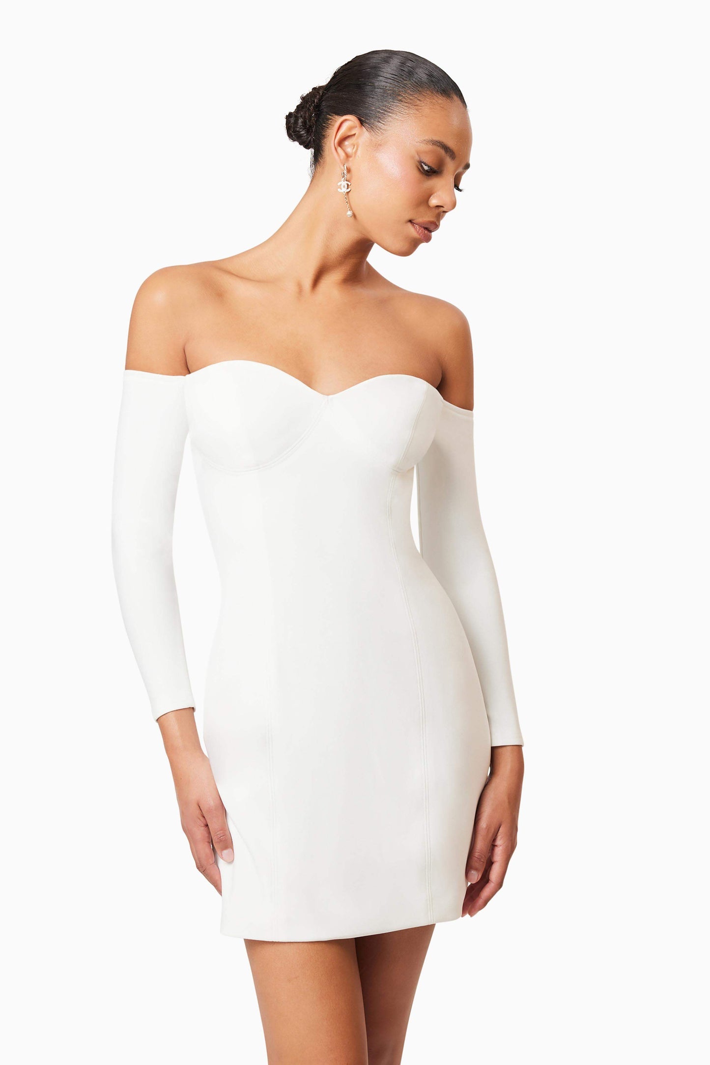 Janelle Long Sleeve Mini Dress In White