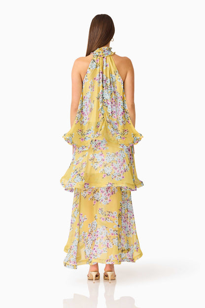 Briony Tiered Gown in Yellow Floral