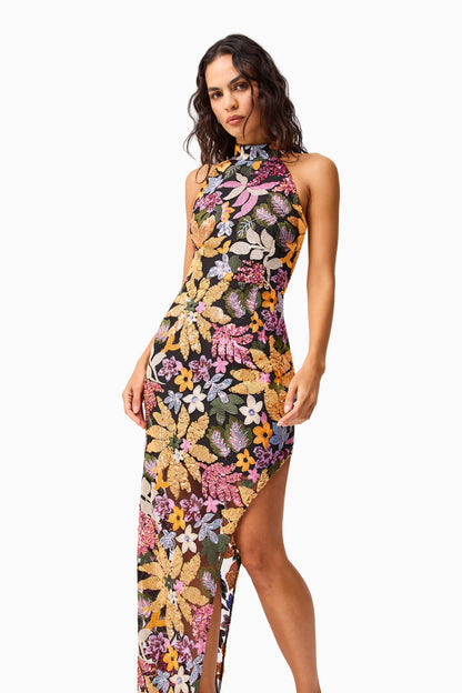 Kiran Halter Gown in Orange Floral