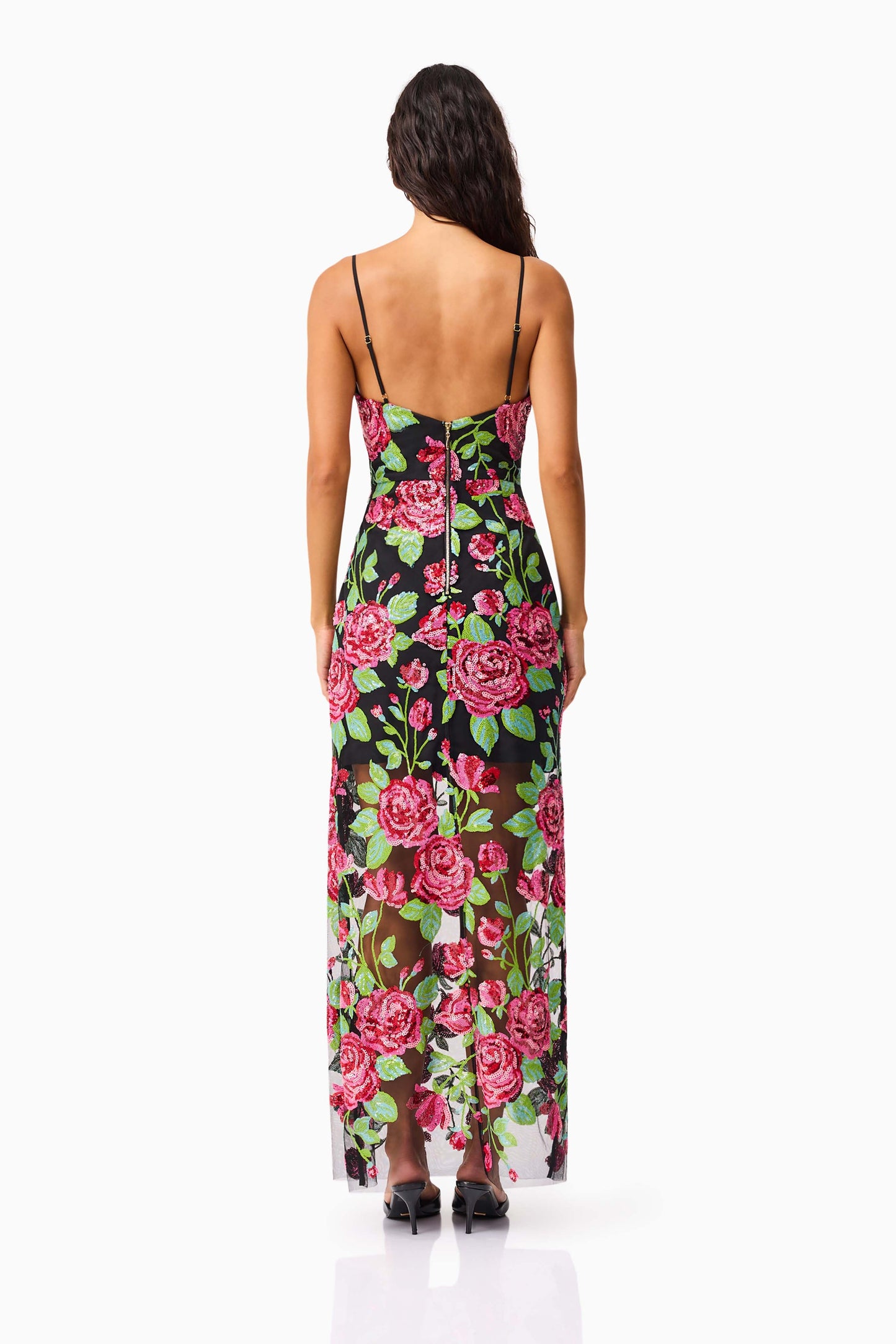 Lyra Sequin Gown in Pink & Green Floral