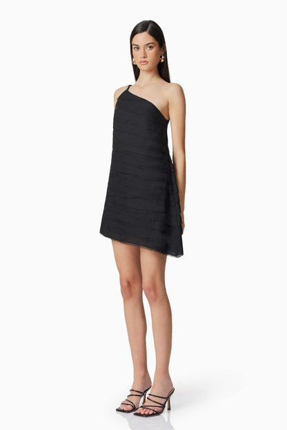 Eira One Shoulder Mini Dress in Black