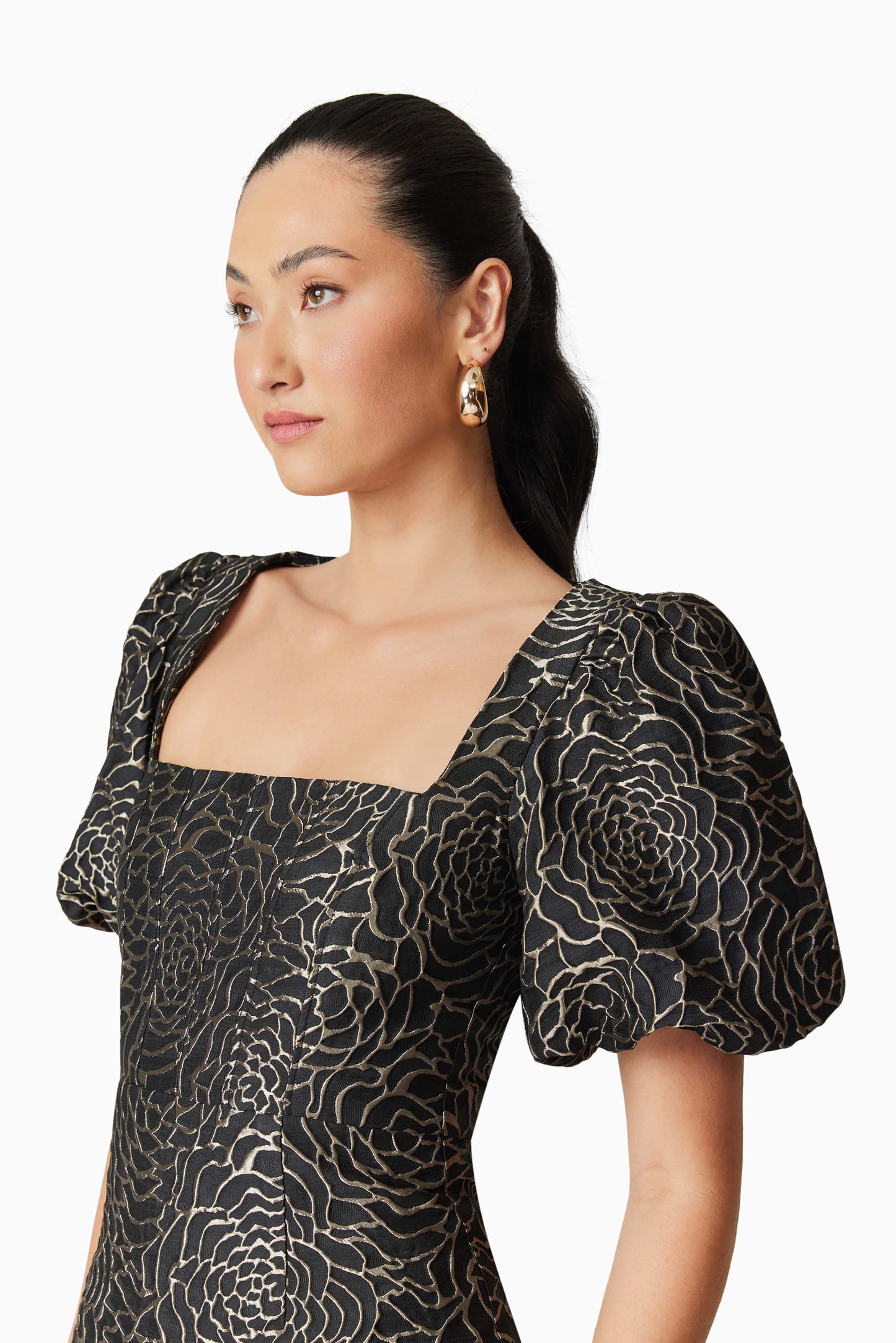 Deanna Puff Sleeve Mini Dress in Black