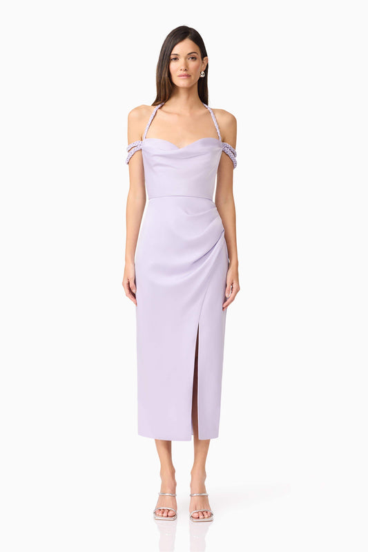 Anika Cowl Neck Midi Dress in Purple