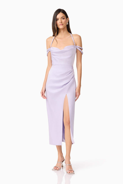 Anika Cowl Neck Midi Dress in Purple