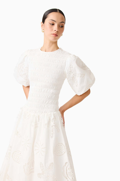 Celine Puff Sleeve Maxi Dress in White