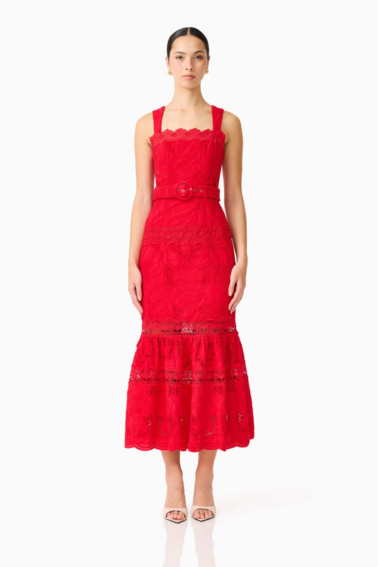 Giovanna Fit & Flare Maxi Dress in Red