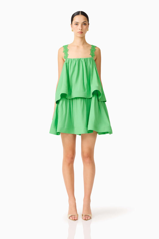 Emilie Tiered mini Dress in Kelly Green