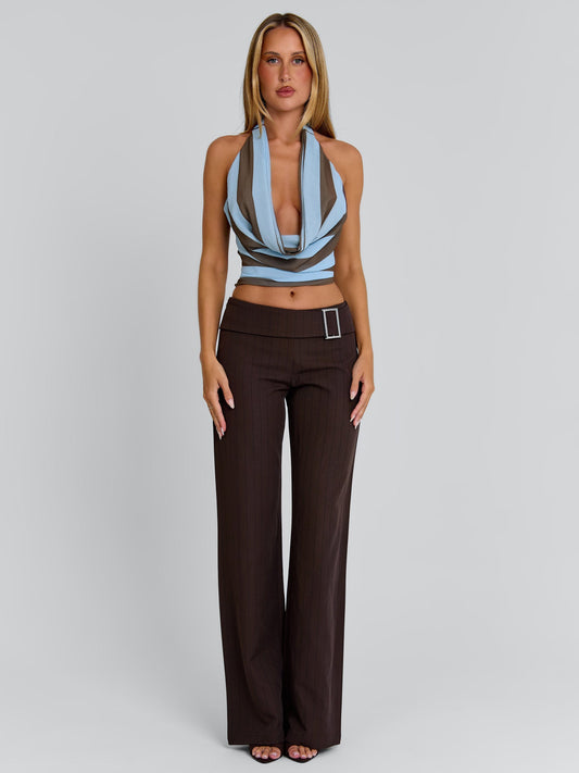 Elysa Pant Brown Pinstripe