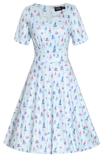Brenda Blue Sailboats A-line Dress
