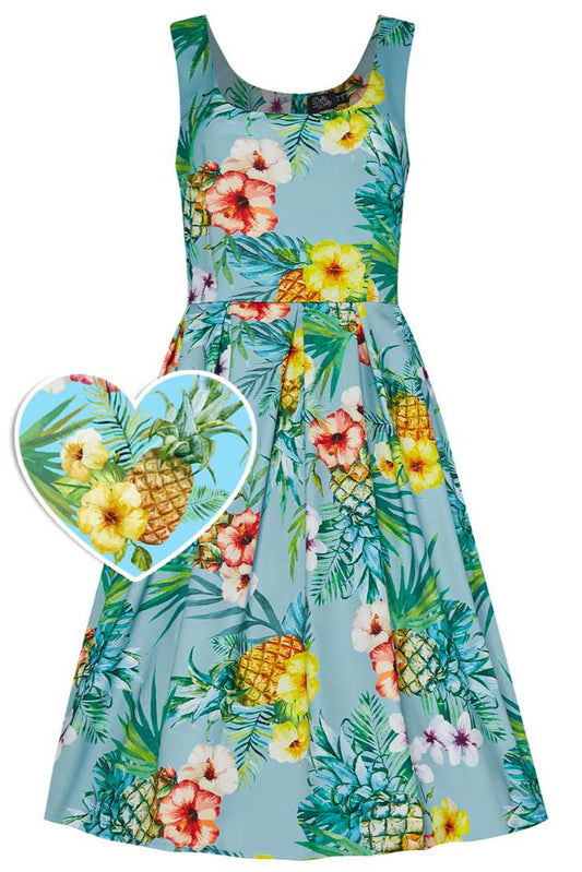 Amanda Blue Tropical Swing Dress