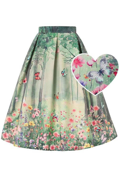 Aisley Butterfly Forest Box Pleated Skirt