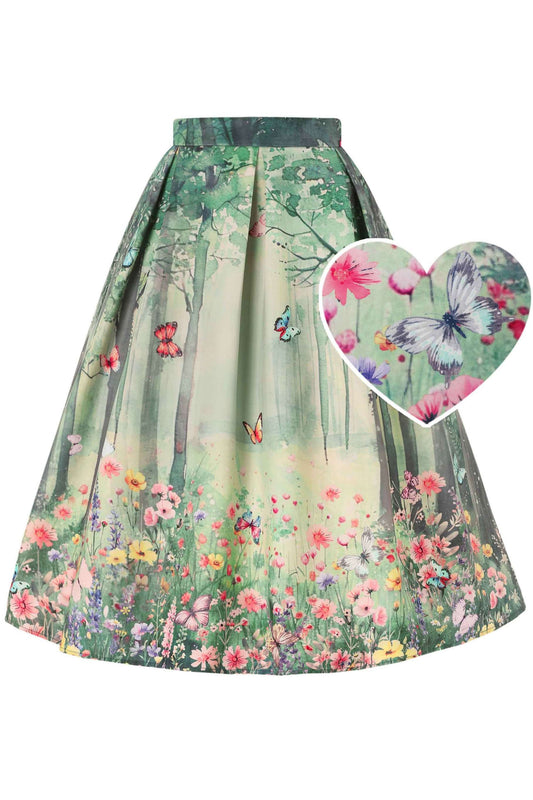 Aisley Butterfly Forest Box Pleated Skirt