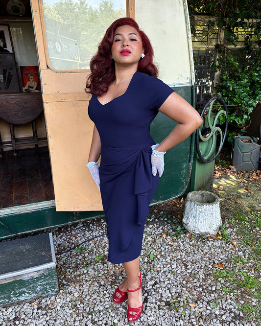 1940s Hayworth Dress - Navy Crepe