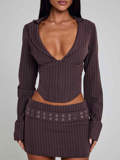 Kessia Top Brown Pinstripe