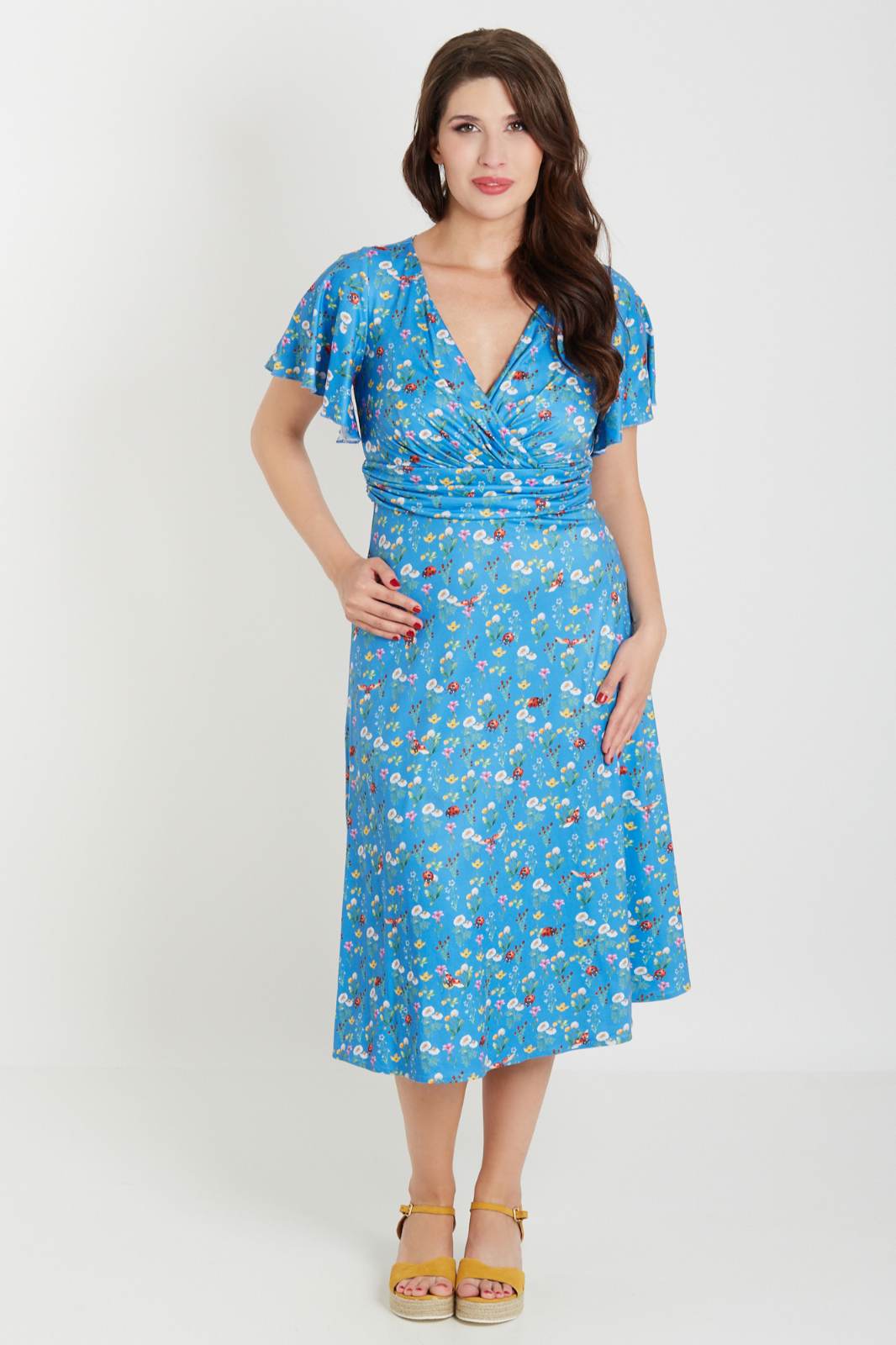 Donna Crossover Bust Blue Ladybug Dress