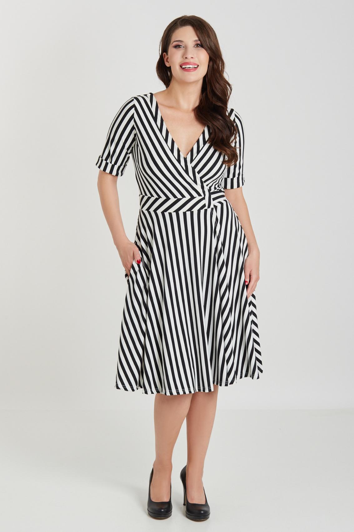 Matilda Black & White Striped Knit Wrap Dress