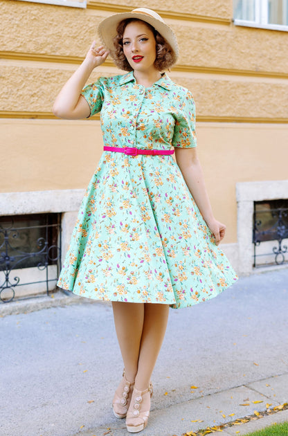 Penelope Mint Green Floral Shirt Dress